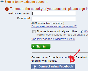 expedia login with facebook