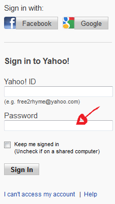 yahoo sign in step 2