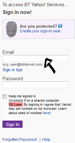 bt yahoo sign in step 1
