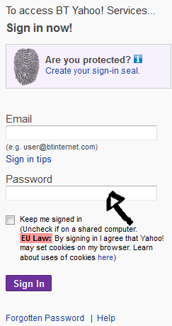 bt yahoo sign in step 2