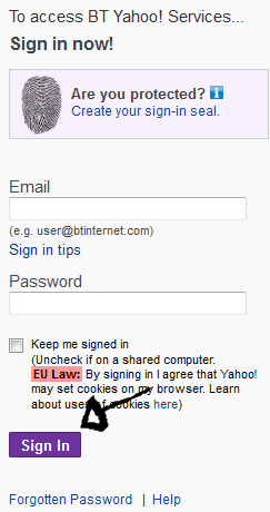 bt yahoo sign in step 3
