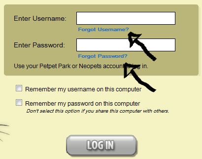 petpet park password and username recovery