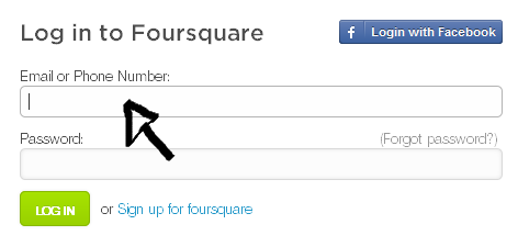 foursquare sign in step 1