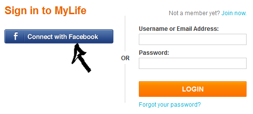 mylife sign in with facebook