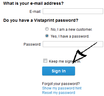 vistaprint sign in page step 3