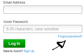 xoom password recovery