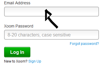 xoom sign in page step 1