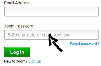 xoom sign in page step 2